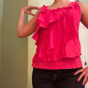 Hot Pink AT LOFT Ruffle Top/Sleeveless/Fluttery/Magenta